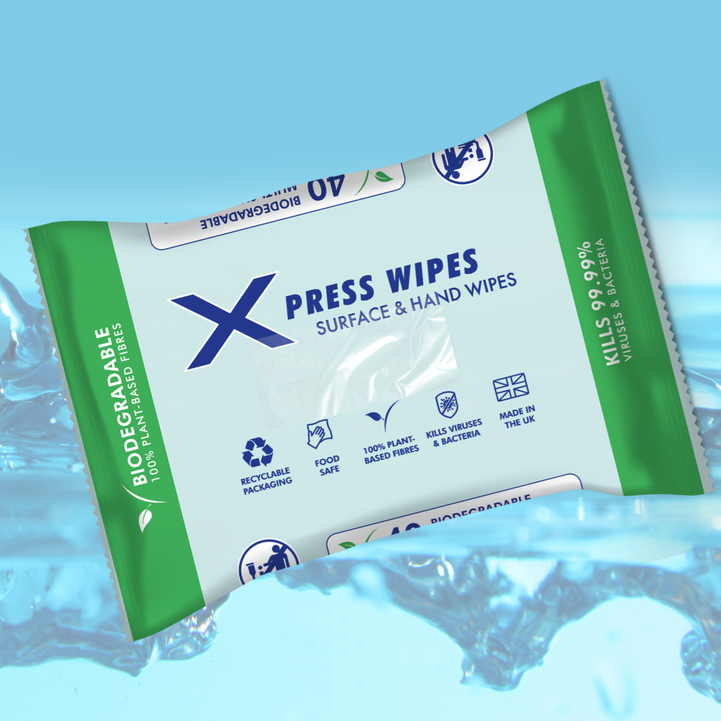 Xpress Wipes on blue background